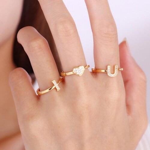 New Fashion Heart Letter Diamond Adjustable Open Womens Ring Brass Gold Plated Couple Rings 2021 Trend Female Wedding Jewelry