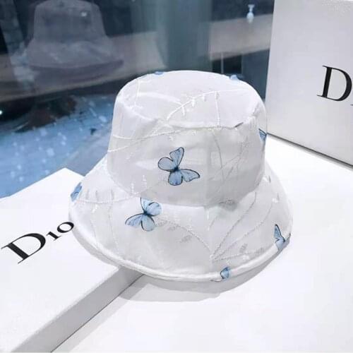 Bucket Hat for Women Designer Lace Grenadine Butterfly Elegant Beach Hats Fishing Hat Cap Fisherman Lady Sun Hats Wholesale