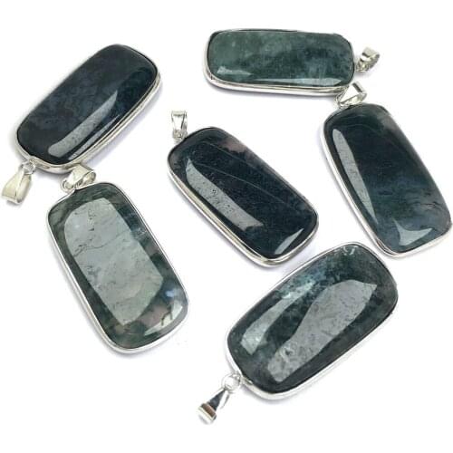 Natural Moss Crystal Stone Pendant Rectangle Aquatic Agates Charms for Jewelry Making DIY Necklace Accessories Size 20x45mm