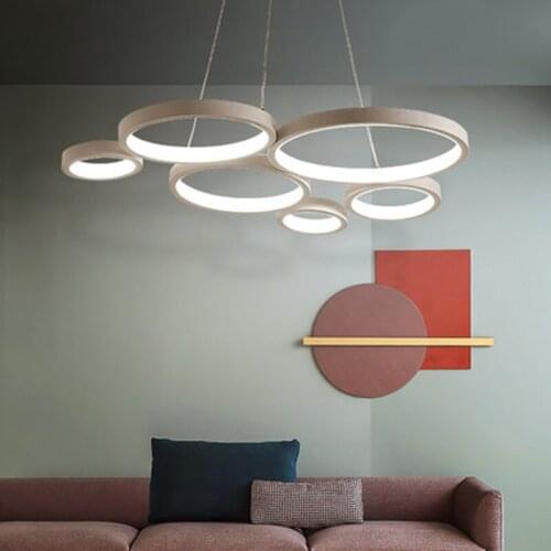 Nordic Simple White Led Pendant Chandelier Lustre Rings Led Chandelier Lamparas Luminarias Suspend Lamp For Dining Room