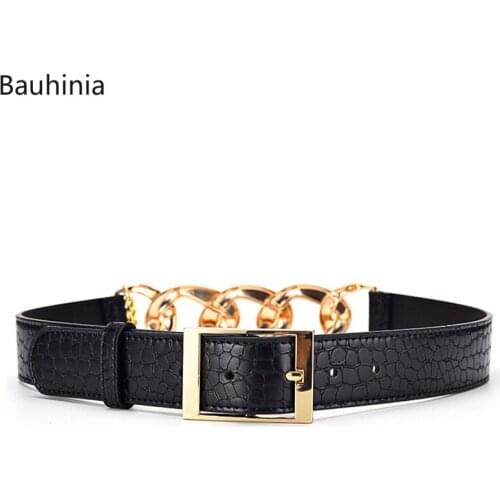 High Quality 3.5cm Ladies Fashion Gold Chain Belt Simple All-match Jeans Black New 5-hole Design Pin Buckle Belt