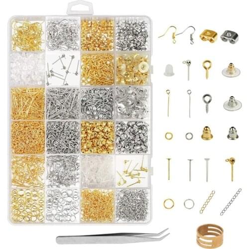 Earring Making Supplies Kit 2418pcs Earring Repair Parts Earring Hooks Backs Jump Rings Earrings Studs Jewelry Making