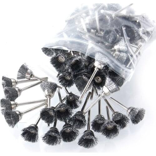 100pcs Stainless Steel Wire Cup Abrasive Brush Rotary Tool Fits Dremel Polishing Tool 1/8" Shank