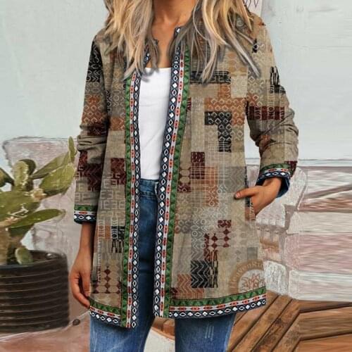 Vintage Women Coat Ethnic Pocket Anti-shrinking Cardigans for Autumn Winter Plus Size Bohe Casual Loose Jackets Outwear New