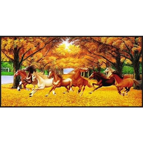 Eight Horses Needlework DIY Diamond Embroidery For Decoration Landscape Round Diamond Painting Full