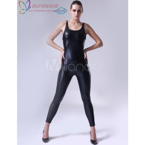 High Quality Halloween Carnival Party Black Shiny Metallic Unitard Zentai Suit