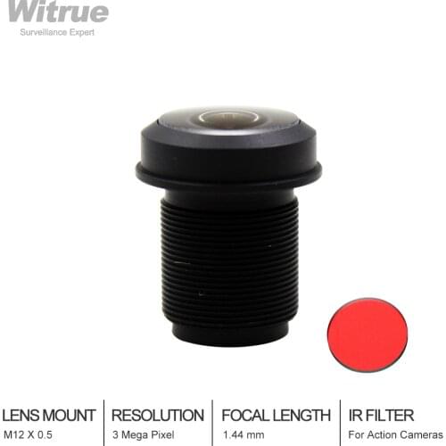 Witrue 1.44mm Lens 3.0 MegaPixel Wide-angle 180 Degree MTV M12 X 0.5 Mount Fisheye Lens with IR Filter for Action Camera