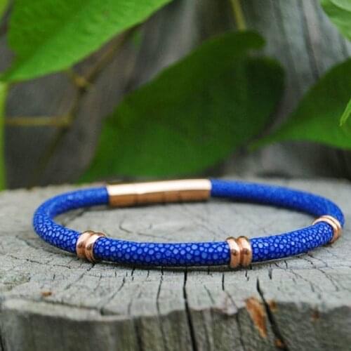 BC Jewelry Blue Stingray Leather designer jewelry mens bracelets with Rose Gold Stainless Steel Round Buckle for Gift Watch