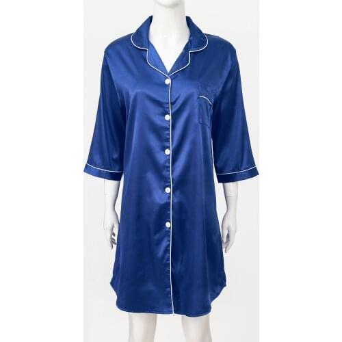 Plus Size Dress Women 3/4 Sleeve Notched Lapel Satin Shirtdress Nightwear Button Nightdress Spring Autumn Nightgown Homewear New