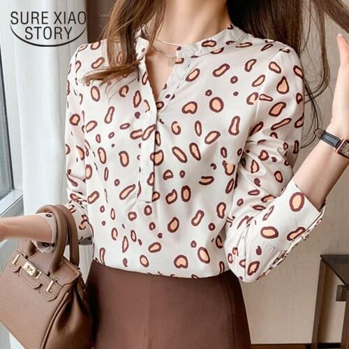 Spring New V-neck Women Chiffon Shirt Loose Long Sleeve Pullover Fashion Leopard Print Womens Blouse Chic Blusas Mujer 13097