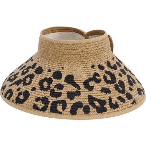 Korean Style Ladies Spring Summer Vintage Leopard Empty Top Baseball Cap Protection Wide Brim Adjustable Sports Sun Visor Hat