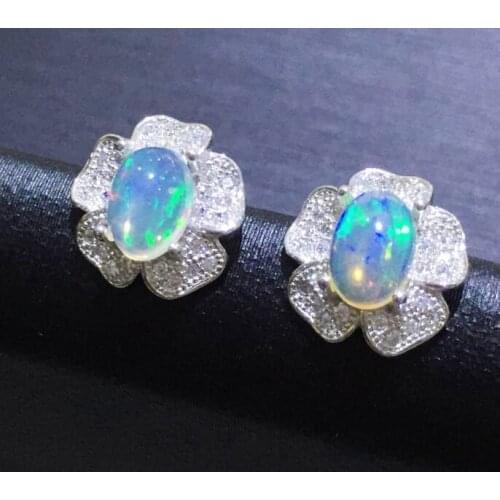 Natural and real opal flower style stud earring Free shipping 925 sterling silver 0.8ct*2pcs gemstone For men or women B910299