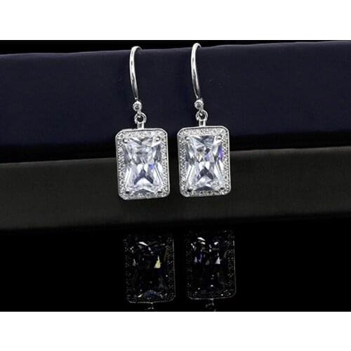 2021 Trend Korean Fashion Square Hanging Crochet Earrings Crystal Pendant Pink Zircon Jewelry for Women Accessories Gift