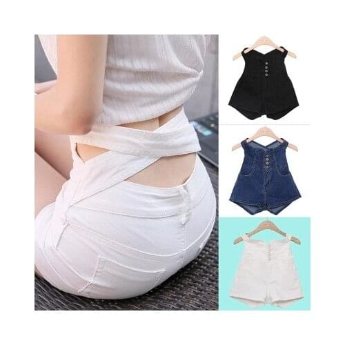 2021 Summer Women Breasted Slim Body Sexy Back Waist Cross Stretch Jean Shorts Casual High Waist Cotton Thin Shorts Jeans Woman