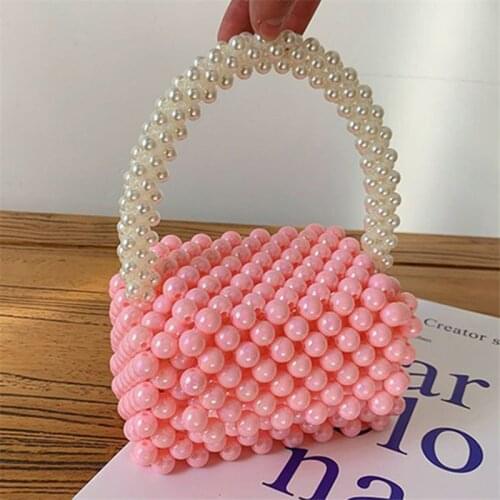 Handmade Beaded Handbags for Women 2021 New Summer Hollow Out Mini Day Clutch Purse Ladies Cute Pink Small Box Bag