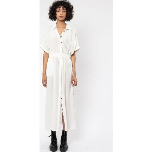 Femme Chic Beach Maxi Dress New Rayon Hidden Button Down Shirt Dress Solid Color A-line Split Dress Holiday Maxi Vestidos Boho