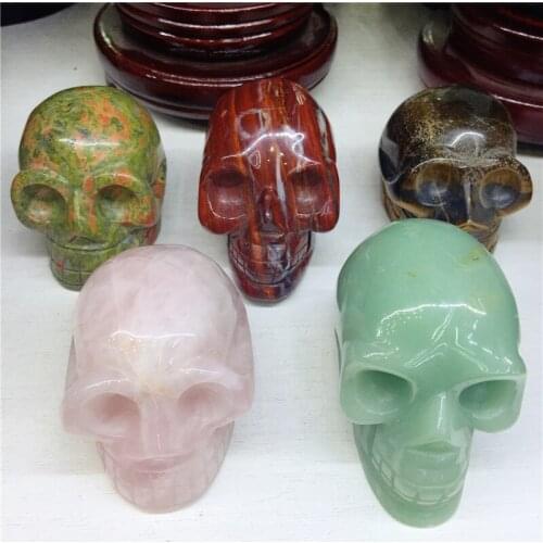 1pcs Handmade Natural tiger eye Powder skull Crystal Carved statue Realistic Feng shui healing Home Ornament art collectible