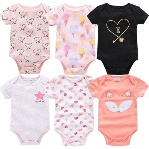 6PCS Toddler Baby Girls Bodysuits Pink Girls Clothing Unisex Bodysuits Baby Boys Onesies 0-12M Newborn 100%Cotton Roupas de bebe