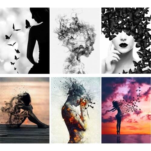 5D DIY Diamond Painting Woman Diamond Embroidery Cross Stitch Portrait Black and white Pictures Mosaic Wall Art Home Decoration