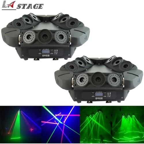 Free Shipping 2pcs/Lot High Quality 9 Eyes Moving Head Spider 3x3 Laser RGB/Green Laser Stage Lights