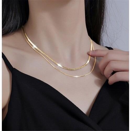 Titanium Steel New Fashion Jewelry 2 Layer Choker Snake Necklace Multilayer Chain Nice Gift For Women Girl