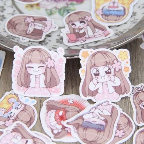 40pcs Cute Pink Sakura Girl Scrapbooking Stickers Flower Little Cartoon Girl Emotion DIY Craft Decorativ Sticker Pack