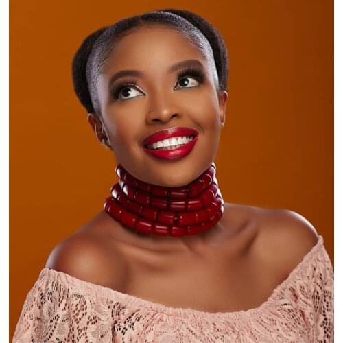 Dudo Red Jewelry Set Nature Coral Beads Choker Necklace Set 4 Rows Costume Nigerian Beaded African Bridal Jewelry Set Free Ship