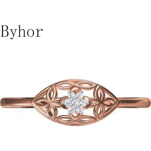 Byhor Solid 14K White+Rose Gold 0.032ct H/SI Natural Diamonds кольцa Wedding Engagement Fine Jewelry Trendy Flower Ring Women
