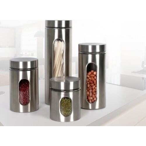 1PC Food Storage Boxes Container Home Kitchen Snacks Dried Fruit Grains Cereal Tank Sealed Stainless Steel Storage Jars OK 1089