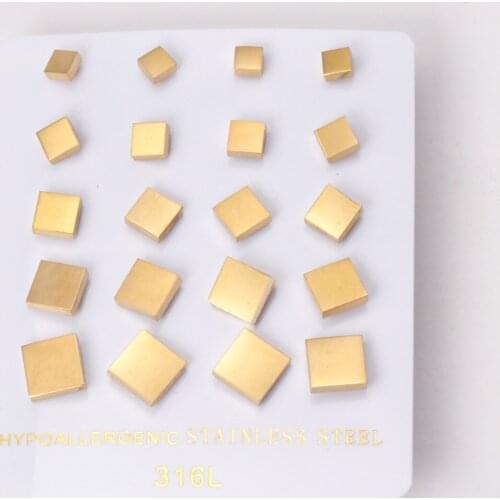 10 Pairs Square Stud Earrings Stainless Steel Geometric Earrings Gold Rose Gold Black Color Jewelry Wholesale