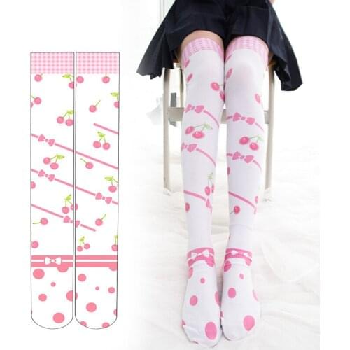 Cherry Printing Cute Over-knee Stockings Velvet Women Girls Stockings JK Uniform Easy Match Preppy Style Summer Good Quality