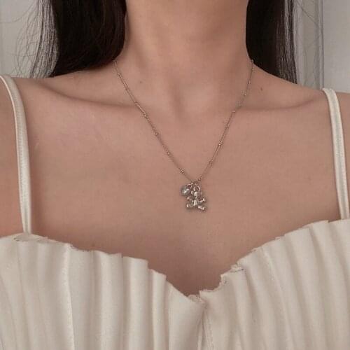 Fashion Cute Bear Heart Pendant Necklace for Stainless Steel Bead Chain Animal Choker Couple Jewelry Gifts