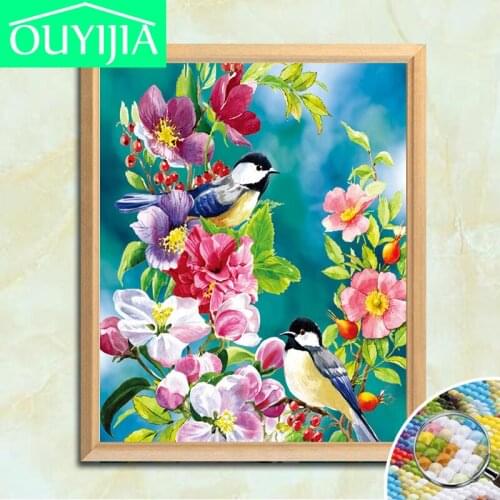 OUYIJIA Flower magpie 5D DIY Diamond Painting Full Square Diamante Mosaic Cross Stitch Kit Diamond Embroidery Home Decoration
