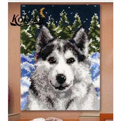 Latch hook kits large printed canvas yarn carpet diy latch hook rug kits animal wolf carpet embroidery carpet diy rug hobby
