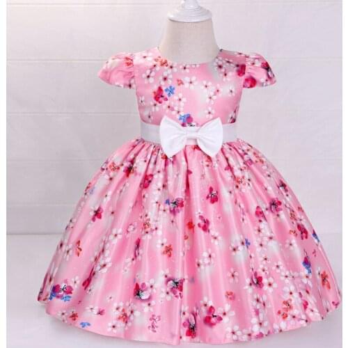 2021 New Summer Printed Flower Baby Girl Birthday Party Princess Dress Infant Sequin Wedding Dresses Send Headband 0-5 Years Old