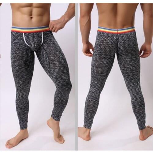 New arrival high-end Underwear Mens Fashion slim long johns Male Warm protection Rainbow belt elastic Sleep Bottoms 4 Colors