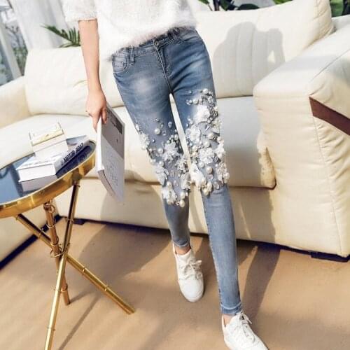 New Embroidered Flares Jeans Woman Fashionable Ankle-Length Pants Luxury Diamond Slim Stretch Jeans Party Denim Trousers