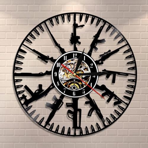 Gun Ammo Home Decor Bullet Time Wall Clock Gun Owners Vinyl Record Wall Clock Military Wall Art Gift For Soldiers And Army