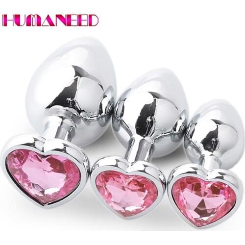 3PCS Anal Plug Heart Design Stainless Steel Anus Plug Bandage BDSM Butt Plug Stimulator Sex Toys For Couples Prostate Massager