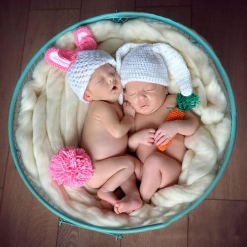 Newborn Photography Props Handmade Infant Outfits Baby Rabbit Shaped Crochet Knit Hat Shorts Warm Twins Girls Baby Cap For 0-3M