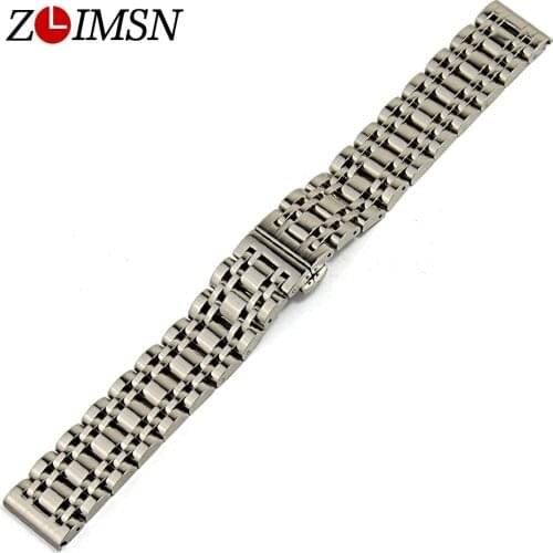ZLIMSN Stainless Steel Strap Silver Watch Band Unisex Bracelet Double Fold Deployment Clasp Watches Buckle 16 18 20 22mm Belt