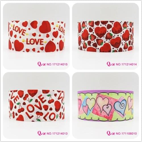 Q&N ribbon 16mm 22mm 25mm 38mm 50mm 75mm Valentine printed grosgrain ribbon webbing 50yards/roll for hair tie free shipping