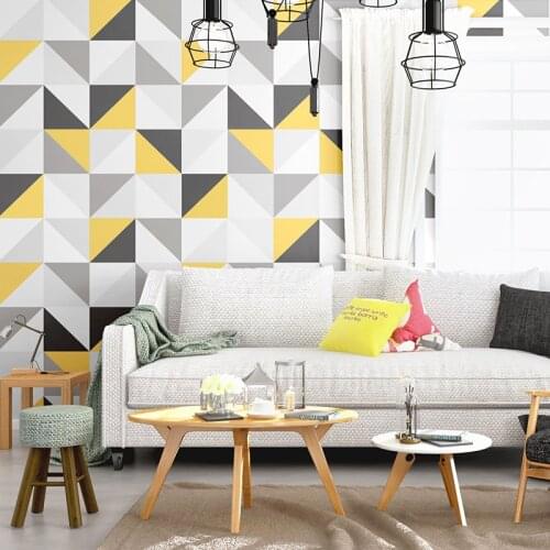 Removable Gray Yellow Bedroom Wall Paper Wallpaper Triangles Geometric Modern Geo Print Non-self-adhesive Wallpaper 9.5M Roll