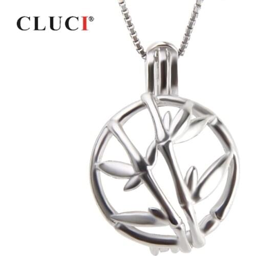 CLUCI 925 Sterling Silver Women Pendant Jewelry Solid Round Shape Cage Pendant Bamboo Hollow Silver Pendant Pearl Locket SC308SB