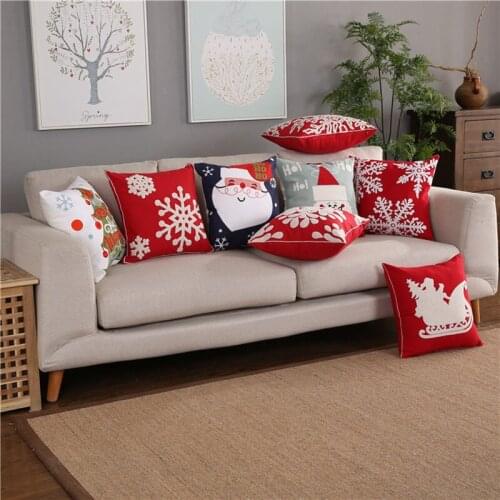 Xmas Decoration Santa Embroidery Red Cushions Cover Snowflake Tree Elk Christmas Decoration Pillows Cover Home Sofa Pillowcase