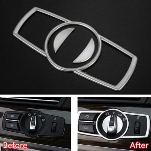 YAQUICKA 3x Car Interior Headlight Head Light Switch Button Decor Frame Trim Sticker For BMW 5 Series F10 2011-2014 Styling