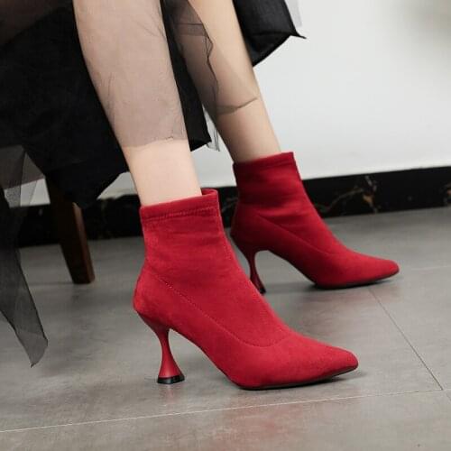Socks boots female new pointed stiletto heels womens net red thin boots elastic boots short boots in the tube womens boots
