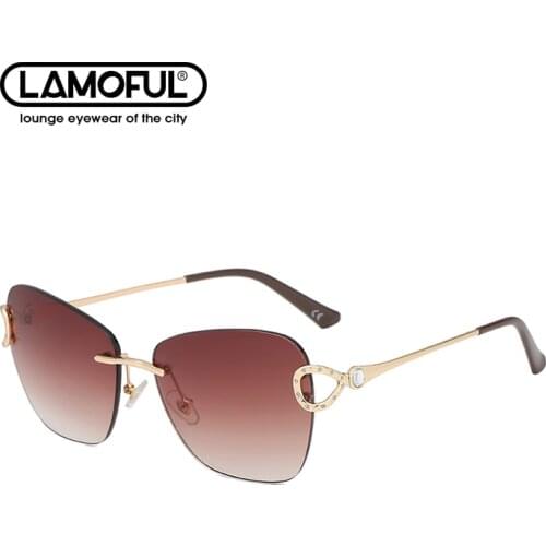 LAMOFUR Metal Rimless Sunglasses Women Retro Oversized Square SunGlasses 2021 Fashion Streetwear Eyewear 50084