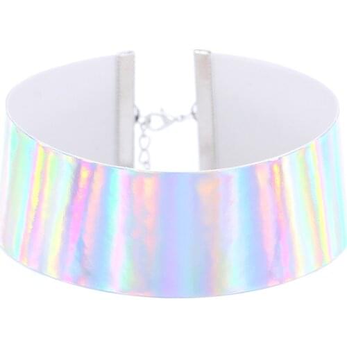 Holographic Choker Widen 4cm Chain necklace Punk rainbow Laser Leather Collar Women Holo Party Emo Rave Festival Costume Jewelry