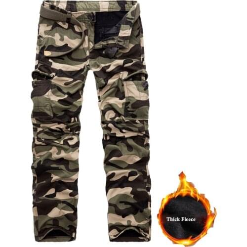 2019 Winter Camouflage Military Tactical Thick Fleece Men Multi-pocket Cargo Pants man Warm velvet Casual Trousers Plus Size 40